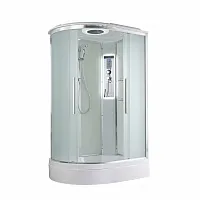 Душевая кабина AvaCan EM3912RLED 120×90 см асимметричная, матовое стекло, правая, с крышей и гидромассажом.