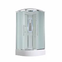 Душевая кабина AvaCan EM3010LED 100×100 см, четверть круга, матовое стекло, универсальная ориентация, крыша, гидромассаж