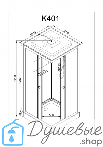 Душевая кабина AvaCan K401S 100×100 см квадратная прозрачное стекло с крышей, без гидромассажа. фото 18