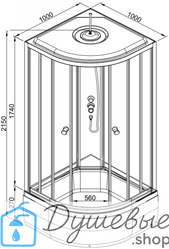 Душевая кабина AvaCan L 710 стандартная, 100×100 см, четверть круга, стекло с узором, универсальная ориентация, с крышей, без гидромассажа фото 11