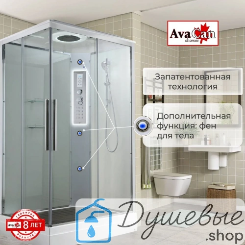 Душевая кабина AvaCan K2810LED 100×80 см, прямоугольная, прозрачное стекло, универсальная ориентация, с крышей и гидромассажем. фото 18