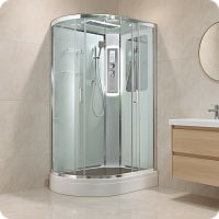 Душевая кабина AvaCan A2812RLED 120×80 см асимметричная прозрачное стекло, правая ориентация, с крышей и гидромассажем