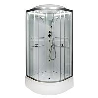 Душевая кабина AvaCan L590 LED с гм 90×90 см, четверть круга, прозрачное стекло, универсальная ориентация, крыша, гидромассаж