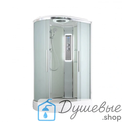 Душевая кабина AvaCan EM2912RLED 120×90 см, асимметричная, матовое стекло, правая ориентация, крыша, гидромассаж
