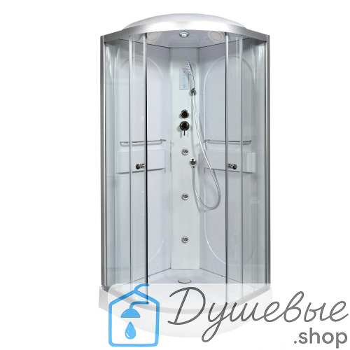 Душевая кабина AvaCan L608 с гидромассажем, 80×80 см, четверть круга, прозрачное стекло, крыша, универсальная.