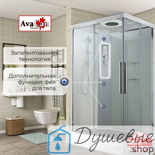 Душевая кабина AvaCan K2090LED 90×90 см, прямоугольная, прозрачное стекло, универсальная ориентация, с крышей и гидромассажем фото 15