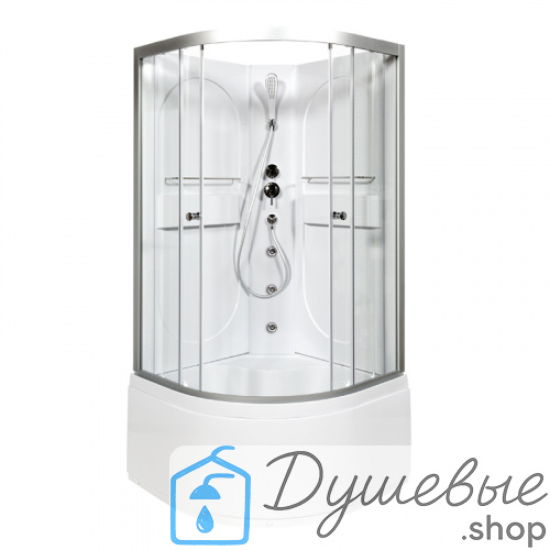 Душевая кабина AvaCan L610 N с гидромассажем, 100×100 см, четверть круга, прозрачное стекло, универсальная ориентация, без крыши.
