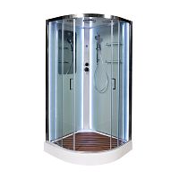 Душевая кабина AvaCan A09 LED с кнопкой 90×90 см, четверть круга, прозрачное стекло, универсальная ориентация, крыша.