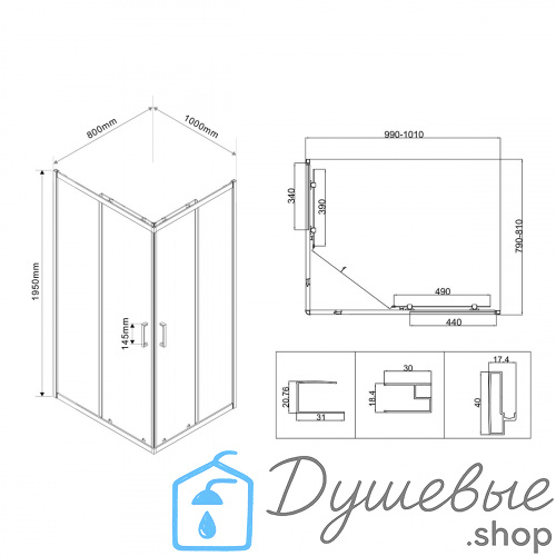 Душевой уголок Vincea City VSS-5CT8010CLB 1000х800 фото 6