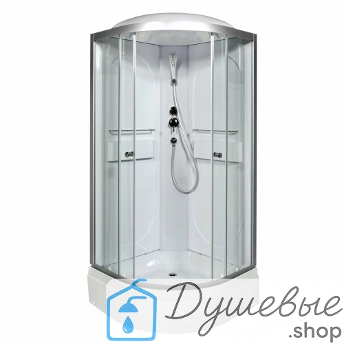 Душевая кабина AvaCan L580 стандартная, 80×80 см, четверть круга, прозрачное стекло, универсальная ориентация, крыша, без гидромассажа