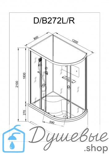 Душевая кабина AvaCan D272 L 120×80 см, асимметричная, матовое стекло, левая ориентация, без крыши, без гидромассажа фото 25