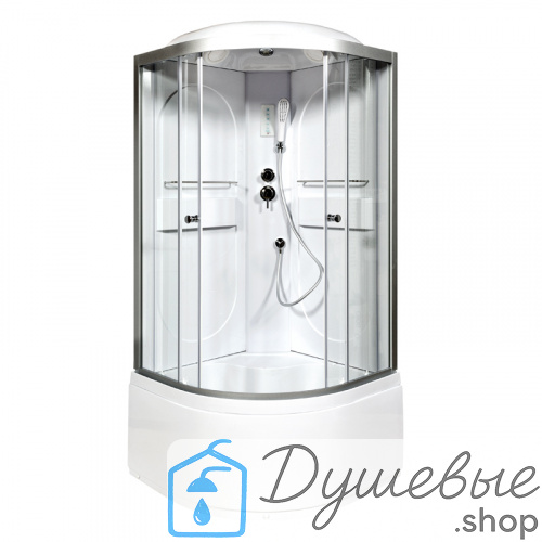 Душевая кабина AvaCan L610 с электрикой, 100×100 см, четверть круга, прозрачное стекло, универсальная ориентация, крыша, без гидромассажа