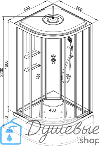 Душевая кабина AvaCan EM 4580, 80×80 см, четверть круга, с узором, универсальная ориентация, крыша, без гидромассажа фото 20