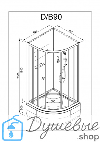 Душевая кабина AvaCan D90, 90×90 см, четверть круга, матовое стекло, универсальная ориентация, без крыши, без гидромассажа фото 26