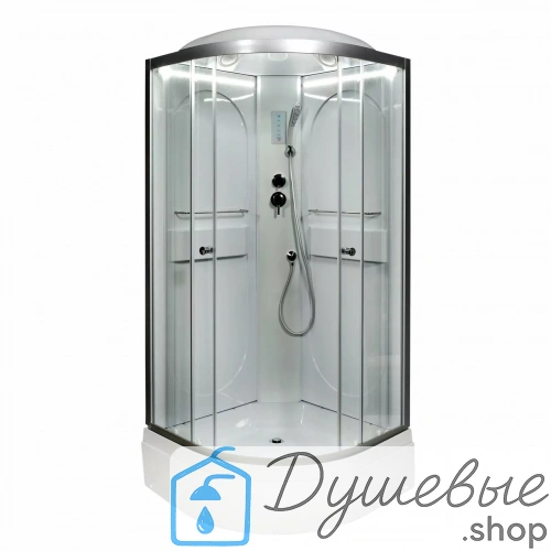 Душевая кабина AvaCan L580 LED 80×80 см, четверть круга, прозрачное стекло, универсальная ориентация, крыша, без гидромассажа
