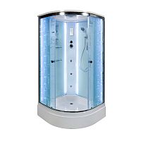 Душевая кабина AvaCan EM2710 LED с гидромассажем, 100×100 см, четверть круга, стекло с узором, универсальная ориентация, крыша.