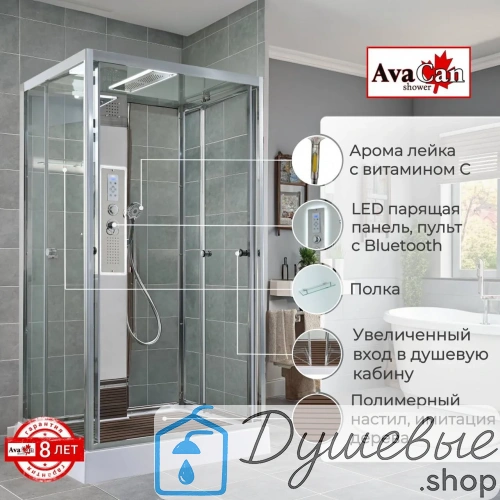 Душевая кабина AvaCan Z1912LED 120×90 см, прямоугольная, прозрачное стекло, универсальная ориентация, крыша, гидромассаж фото 3