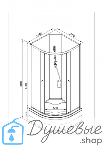Душевая кабина AvaCan L 710 N с гидромассажем, 100×100 см, четверть круга, стекло с узором, универсальная, без крыши. фото 18