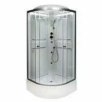 Душевая кабина AvaCan L580 LED с гм 80×80 см, четверть круга, прозрачное стекло, универсальная ориентация, крыша, гидромассаж