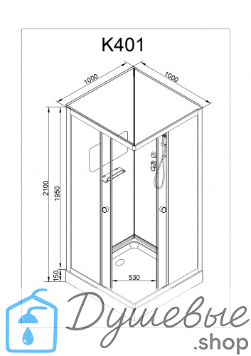 Душевая кабина AvaCan K401 без крыши, 100×100 см, квадратная, прозрачное стекло, универсальная ориентация, без гидромассажа фото 16