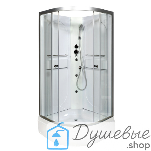 Душевая кабина AvaCan L510 N с гидромассажем, 100×100 см, четверть круга, прозрачное стекло, универсальная ориентация, без крыши.