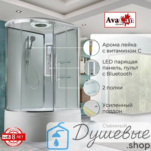 Душевая кабина AvaCan EM5812RLEDT прозрачная 120x80см, асимметричная, прозрачное стекло, правая ориентация, крыша, гидромассаж фото 3