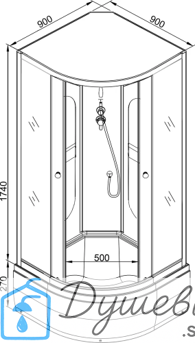 Душевая кабина AvaCan L590 N с гидромассажем, 90×90 см, четверть круга, прозрачное стекло, универсальная ориентация, без крыши фото 29