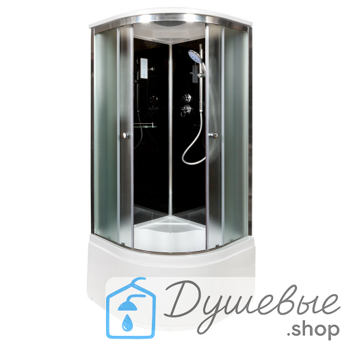 Душевая кабина AvaCan B10S c электрикой BLACK, 100×100 см, четверть круга, матовое стекло, крыша, без гидромассажа