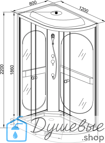 Душевая кабина AvaCan L602R с электрикой, 120×80 см, асимметричная форма, прозрачное стекло, правая ориентация, с крышей, без гидромассажа фото 28