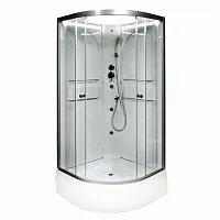 Душевая кабина AvaCan L580 N LED 80×80 см, четверть круга, прозрачное стекло, универсальная ориентация, гидромассаж