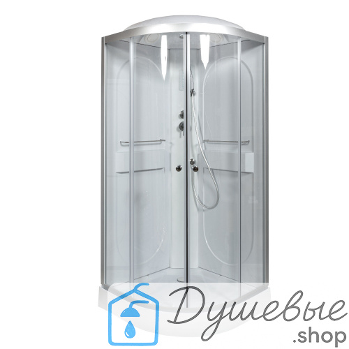 Душевая кабина AvaCan L608 с электрикой, 80×80 см, четверть круга, прозрачное стекло, универсальная ориентация, крыша, без гидромассажа.