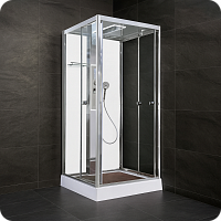 Душевая кабина AvaCan Z1910LEDMT 100×100 см, квадратная, прозрачное стекло, универсальная ориентация, крыша, гидромассаж.