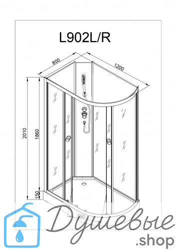 Душевая кабина AvaCan L902 L N без крыши 120×80 см, асимметричная форма, стекло с узором, гидромассаж, левая ориентация фото 11