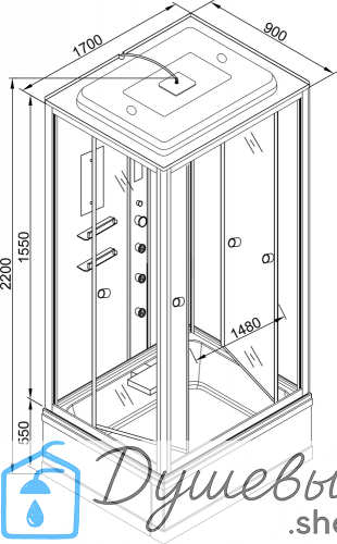 Душевая кабина AvaCan V170, 170×85 см, прямоугольная, прозрачное стекло, универсальная ориентация, крыша, гидромассаж. фото 18