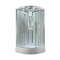 Душевая кабина AvaCan EM3011LEDT прозрачная, 110×110 см, четверть круга, универсальная, крыша, гидромассаж
