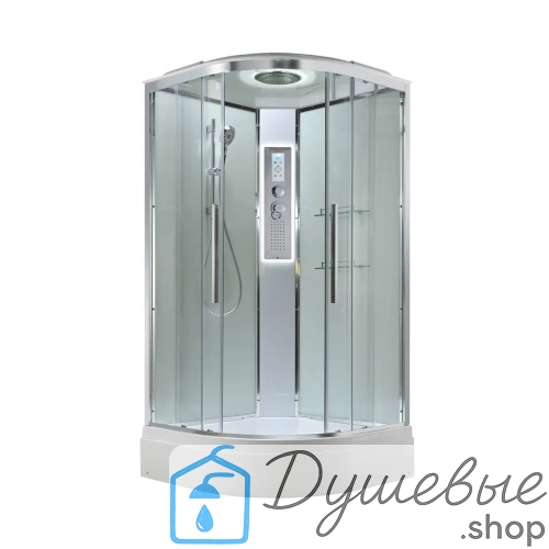 Душевая кабина AvaCan EM3010LEDT прозрачная 100×100 см, четверть круга, универсальная ориентация, с крышей и гидромассажом