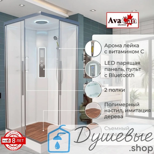 Душевая кабина AvaCan K2090LED 90×90 см, прямоугольная, прозрачное стекло, универсальная ориентация, с крышей и гидромассажем фото 3